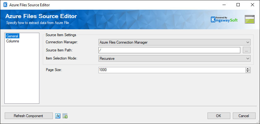 Azure Files Source Editor